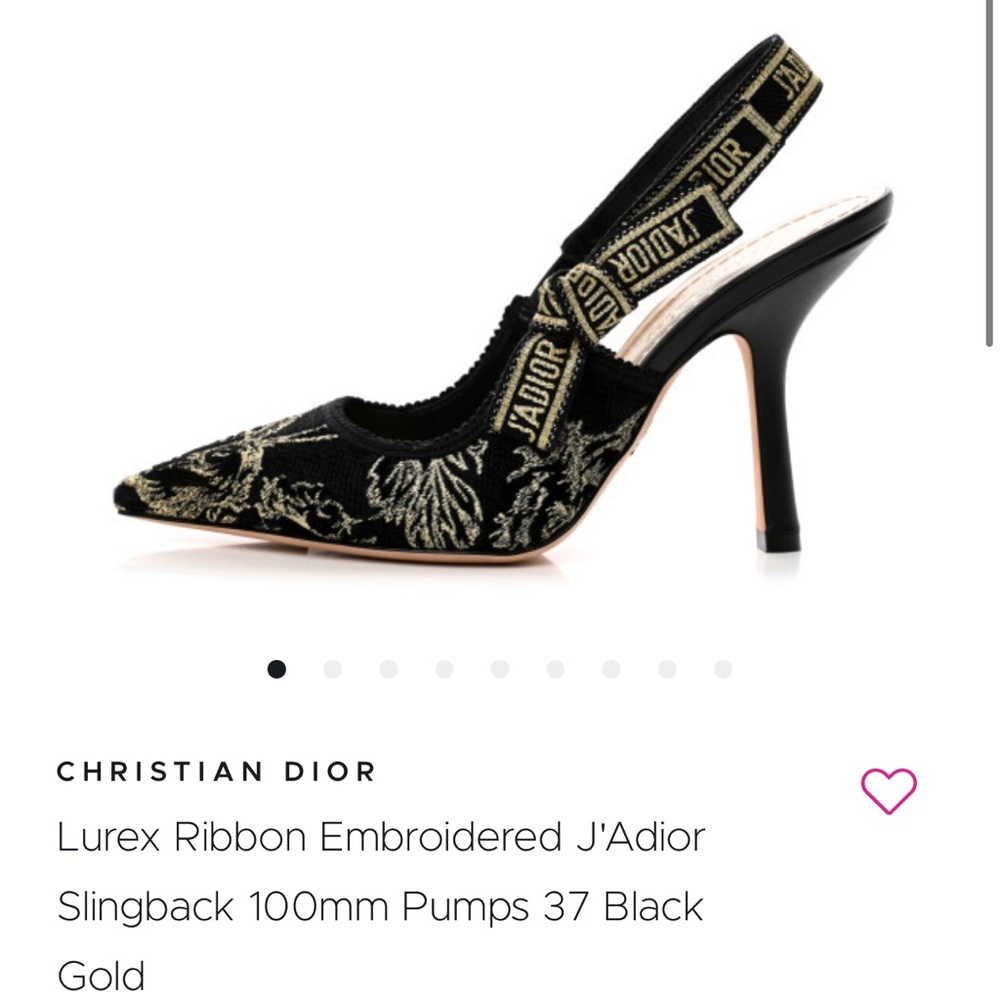 Lurex Ribbon Embroidered J'Adior Slingback 100mm Pumps 37 Black Gold - Picture 8 of 8